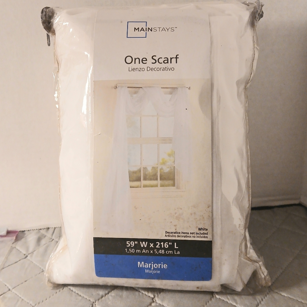 New Mainstays White Sheer Two Packs Scarf Curtain 59"x216"
